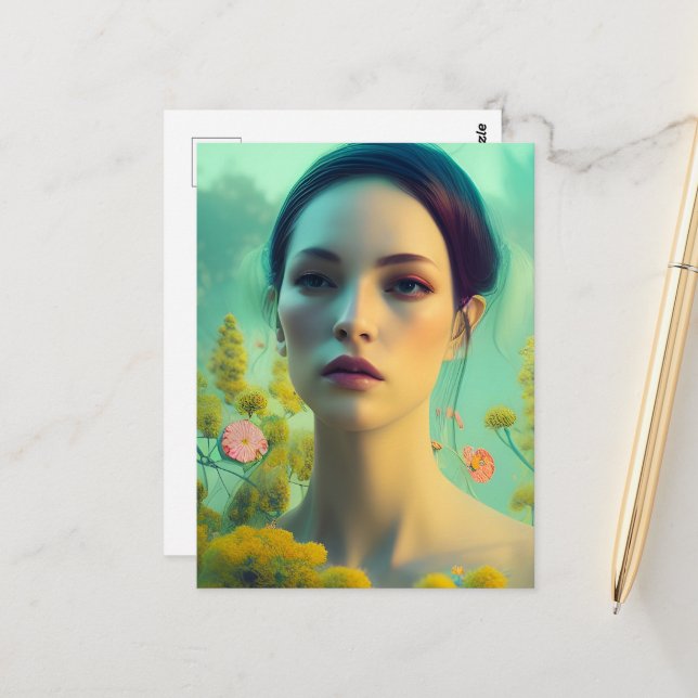 Frauen in den Blume Postkarte (Vorderseite/Rückseite Beispiel)