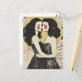 Frauen in der Liebe Küssen in Matratzen Postkarte