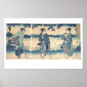 Frauen in der Nähe eines Flusses - Utagawa Kuniyos Poster