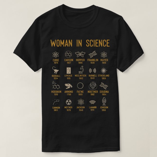 Frauen in der Wissenschaft, Geschichte der Wissens T-Shirt (Design vorne)