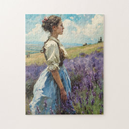 Frauen in einem Lavendelfeld Vintag Puzzle