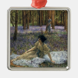 Frauen in einer Waldlandschaft mit Bluebells Ornament Aus Metall
