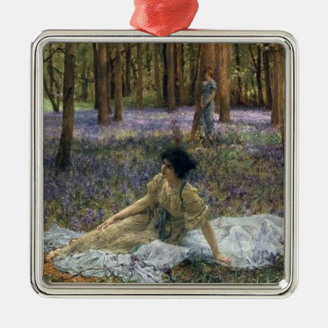 Frauen in einer Waldlandschaft mit Bluebells Ornament Aus Metall (Vorne)