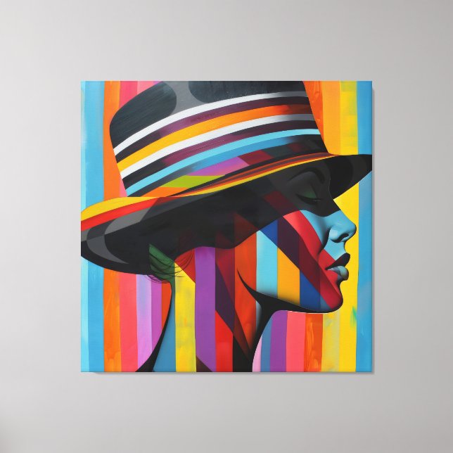 Frauen in farbenfroher Hut 2 markante Silhouette Leinwanddruck (Vorderseite)