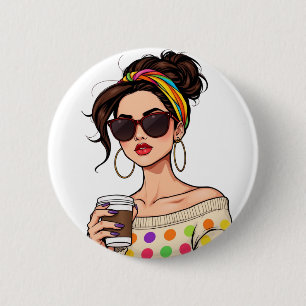 Frauen in LGBTQ Regenbogen Bandana mit Kaffee Button
