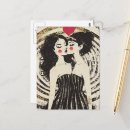 Frauen in Liebe Küssen in Matratzen Postkarte