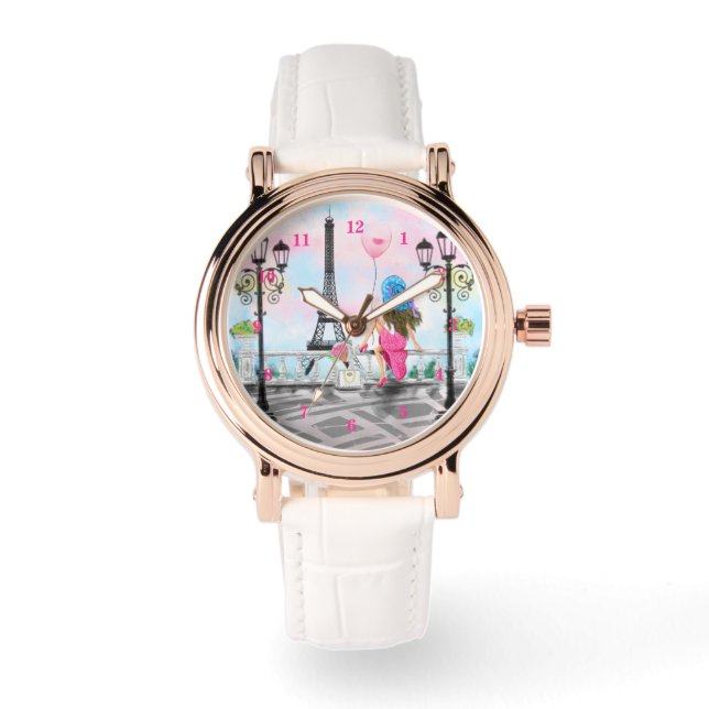 Frauen in Paris beobachten den Eiffelturm Armbanduhr (Vorderseite)