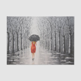 Frauen in roten Spaziergängen durch das Schneeball Seidenpapier