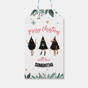 Frauen in schwarzem Weihnachtsbaum gekleidet Geschenkanhänger
