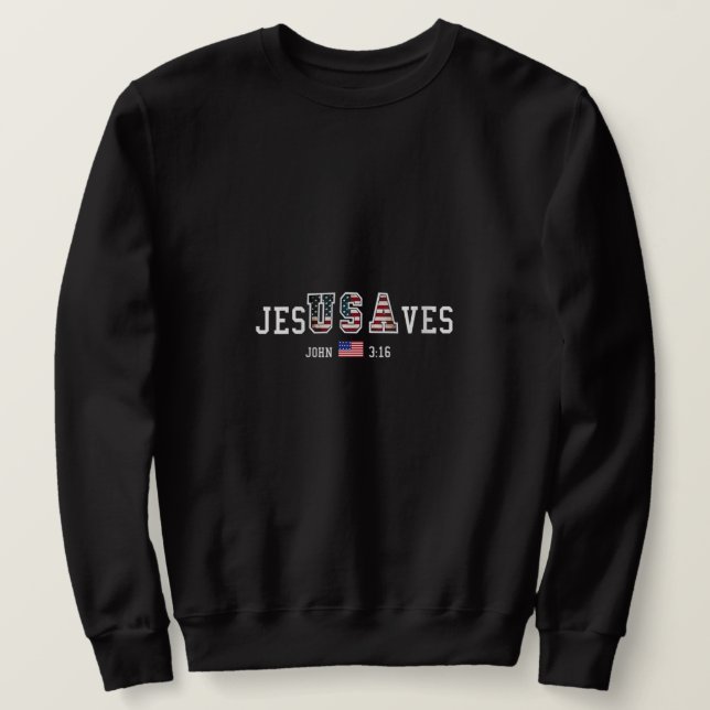 Frauen Jesus rette die amerikanische Flagge V-Neck Sweatshirt (Design vorne)