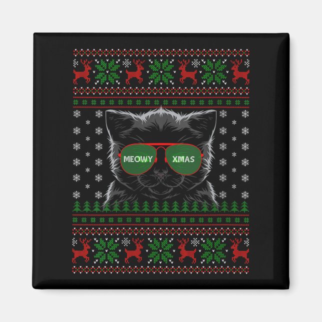 Frauen Katze hässlicher Weihnachtspullover Stil lu Magnet (Vorne)