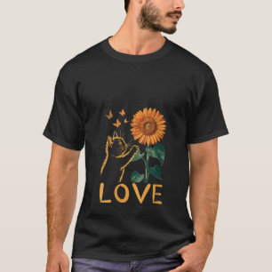 Frauen Katze Liebe Sommerkatze Sonnenblume Schmett T-Shirt