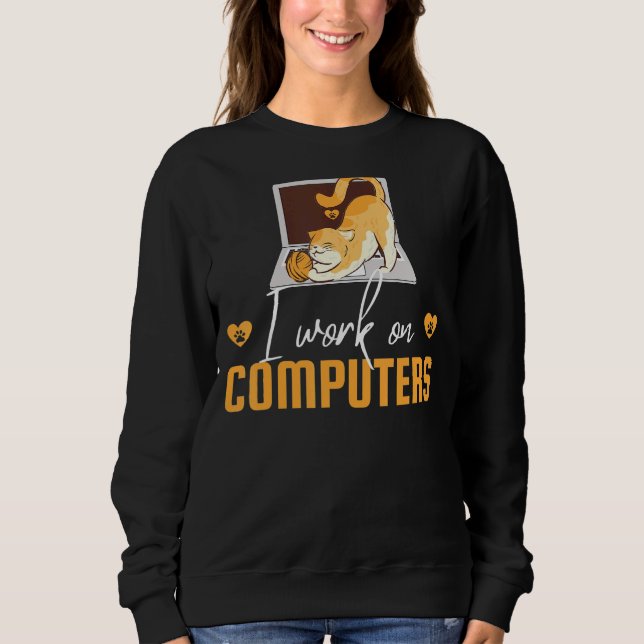 Frauen Katzen Mama ich arbeite auf Computer-Katz Sweatshirt (Vorderseite)