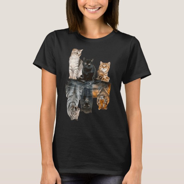 Frauen Katzen Reflektion Tiger Freunde Niedlich 2 T-Shirt (Vorderseite)