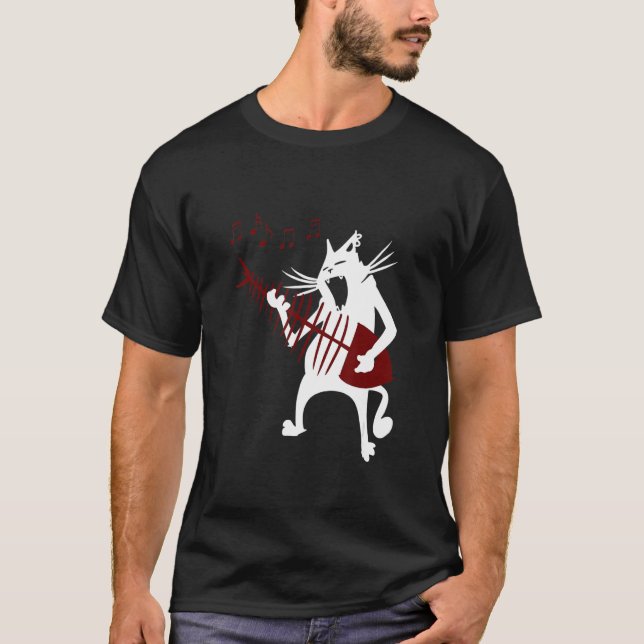 Frauen Katzen spielen Gitarrenrock und Rolle T-Shirt (Vorderseite)