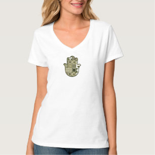 Frauen Khamsa Hand Überarbeitet V-Ausschnitt T-Shi T-Shirt