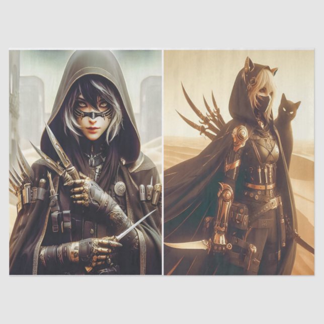 Frauen Krieg in Schwarz mit zwei Bildern Decoupage Seidenpapier (Vorderseite)