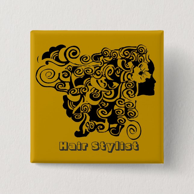 Frauen-langer Haar-Salon-fördernder Haar-Stylist Button (Vorderseite)