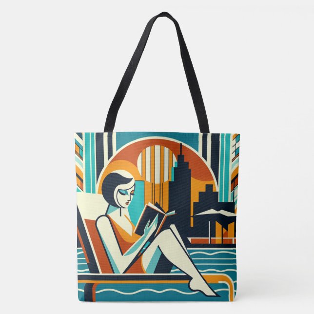 Frauen lesen Buch Poolside Art Deco Design (Vorderseite)