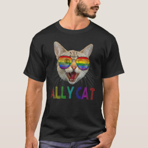 Frauen LGBTQ Verbündeter Katze Gay Pride Regenboge T-Shirt