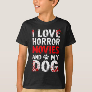 Frauen Lieben Horrorfilme Hund Halloween V-Ausschn T-Shirt