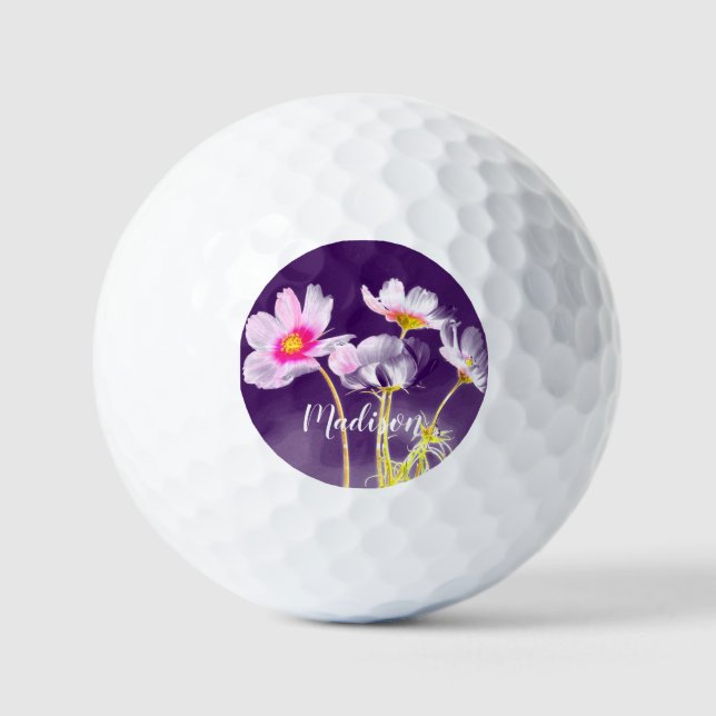 Frauen Lila Personalisierter Name der Blume Golfball (Vorderseite)