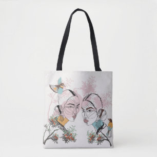 Frauen Line Art Boho Stil Tote Bag