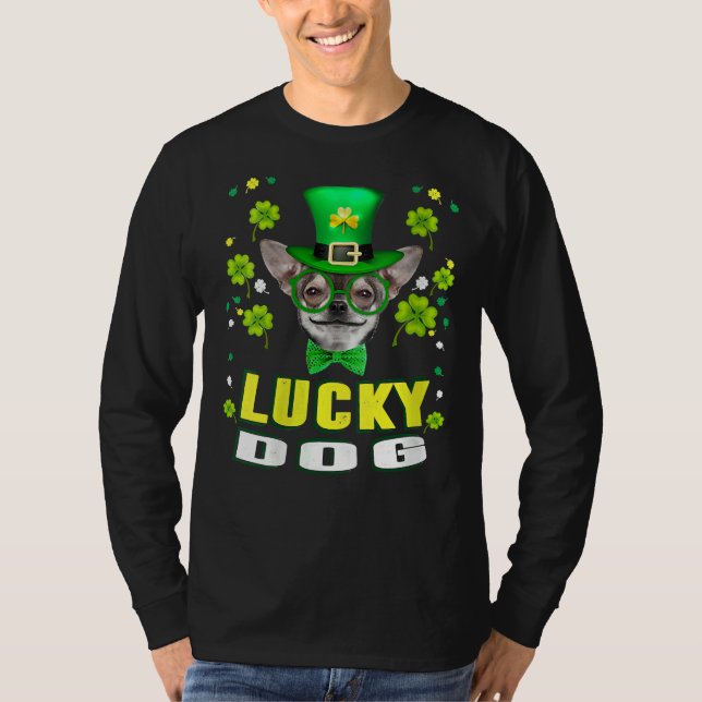 Frauen Lucky Dog Chihuahua Leprechaun Hat Funny St T-Shirt (Vorderseite)