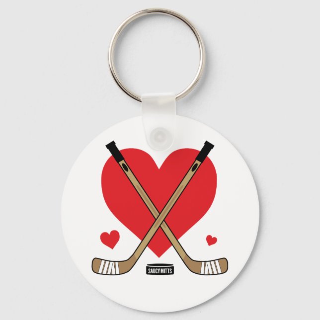 Frauen-Mädchen-Liebe Heart Hockey Sticks Schlüsselanhänger (Vorderseite)