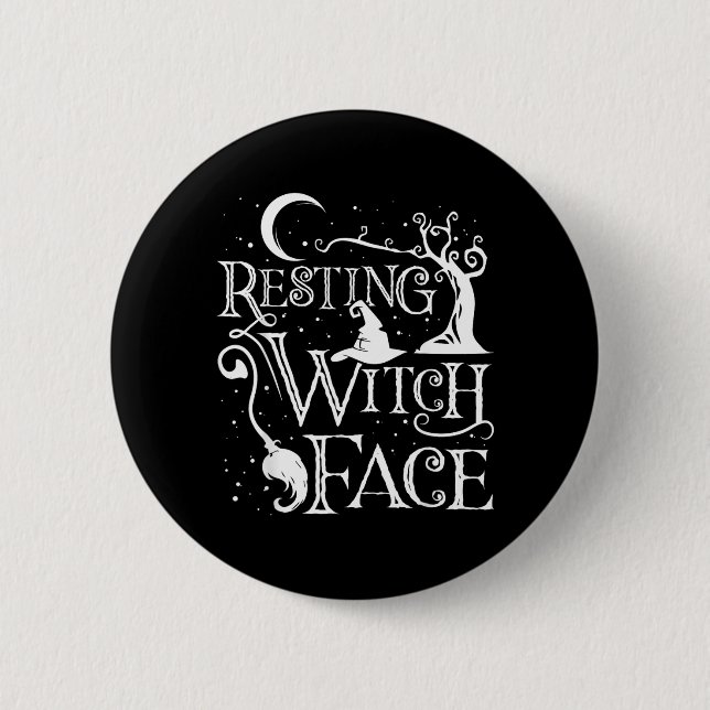 Frauen Mädchen Lustiges Halloween Ruhendes Hexenge Button (Vorderseite)
