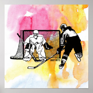 Frauen Mädchen schießen auf Wasserfarbe des Hockey Poster