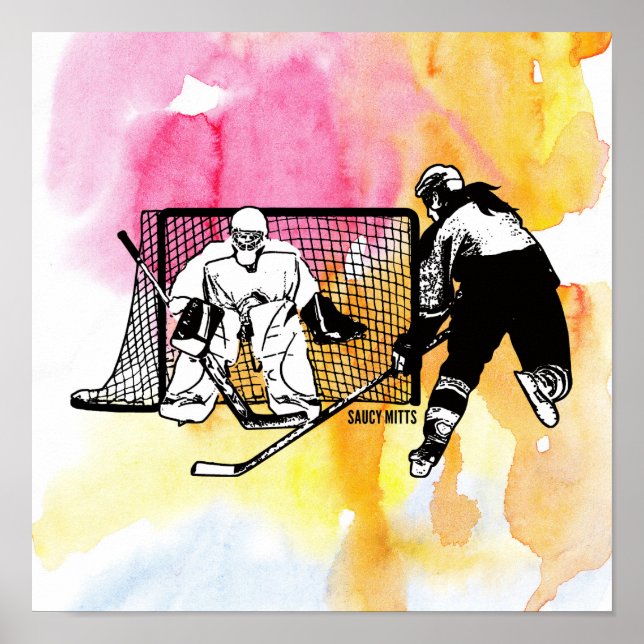 Frauen Mädchen schießen auf Wasserfarbe des Hockey Poster (Vorne)