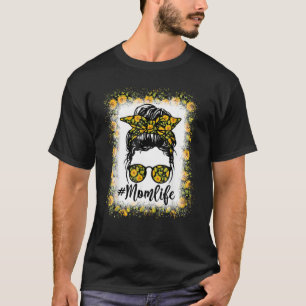 Frauen Mama Leben gebleicht Messy Bun Sonnenblume T-Shirt