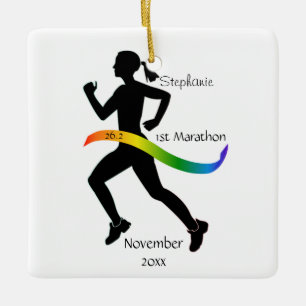 Frauen-Marathon-Läufer-Verzierung im Regenbogen Keramikornament