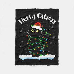 Frauen Merry Catmas Katze trägt Weihnachtsmann Hut Fleecedecke