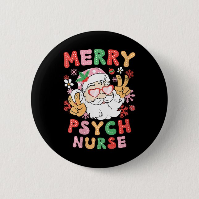 Frauen Merry Psych Nurse Weihnachten Psychiatrisch Button (Vorderseite)