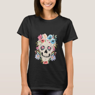 Frauen mexikanischer Schädel mit Blume für den Tag T-Shirt