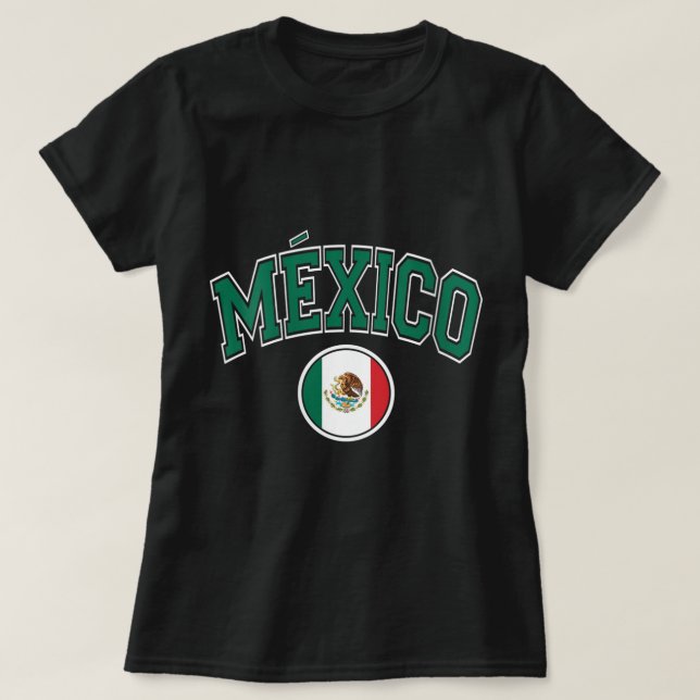 Frauen Mexiko Varsity Circle Flag Green Text T-Shirt (Design vorne)