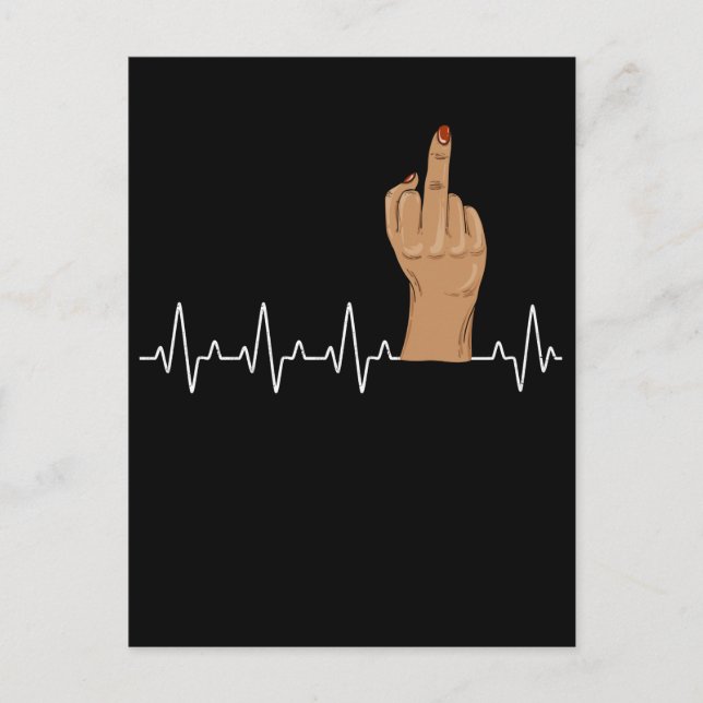 Frauen Middle Finger Heartbeat Sarcastic Postkarte (Vorderseite)