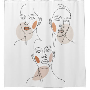 Frauen Minimalistische Linienkunst Gesichter Duschvorhang