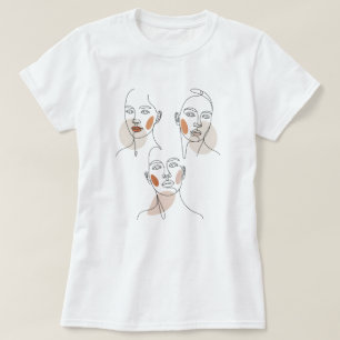 Frauen Minimalistische Linienkunst Gesichter T-Shirt