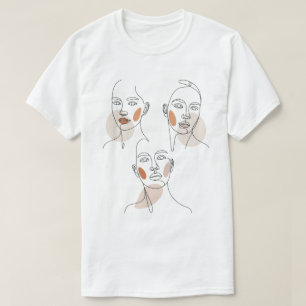 Frauen Minimalistische Linienkunst Gesichter T-Shirt