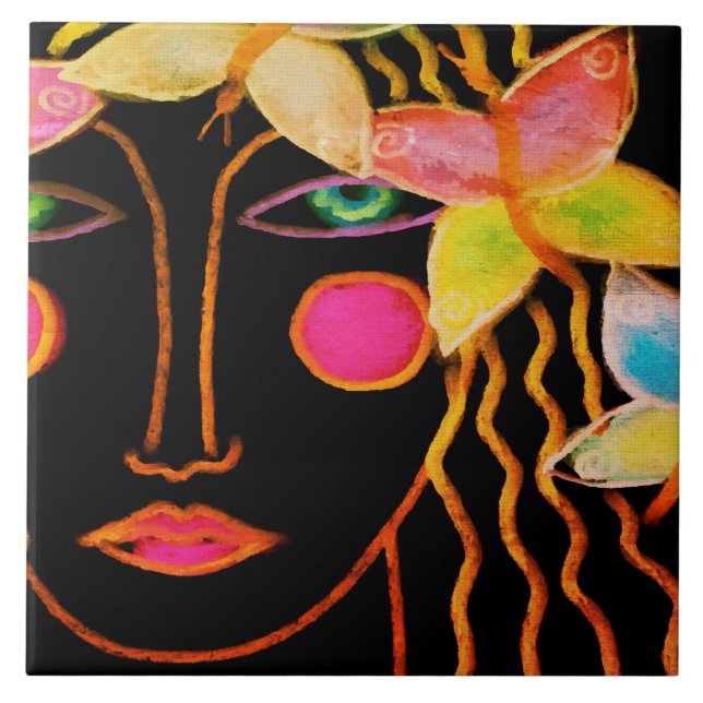 Frauen mit Abstrakter Kunst Fliese (Vorderseite)