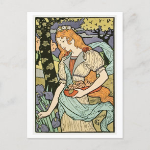 Frauen mit Blume Art Deco Vintag Postkarte