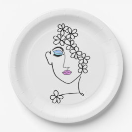 Frauen mit Blume Linie Art Pappteller