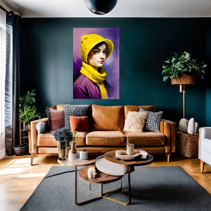 Frauen mit gelbem Hut und Schal AI Art Poster