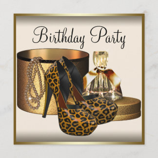 Frauen mit High Heel Shoe Cream Gold Geburtstag Einladung