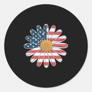 Frauen mit Lässiger Blume - Amerikanische Flaggen  Runder Aufkleber