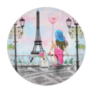 Frauen mit rosa Ballon in Paris - Vortrag Schneidebrett