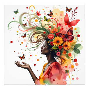 Frauen mit Schmetterlingen und Blume (4 von 4) Fotodruck